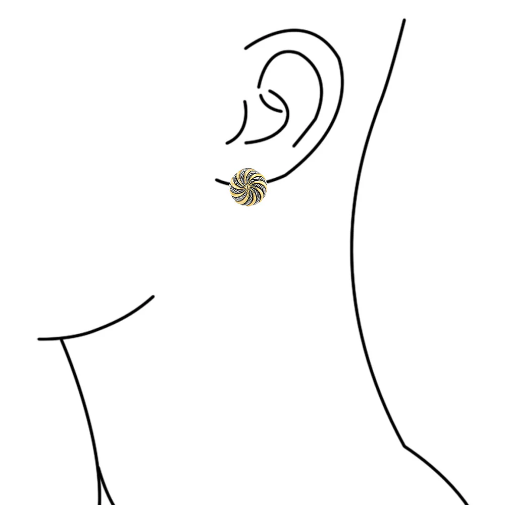 Geometric Swirl Clip-On Earrings Two-Tone Round Disc Gold - Image 3