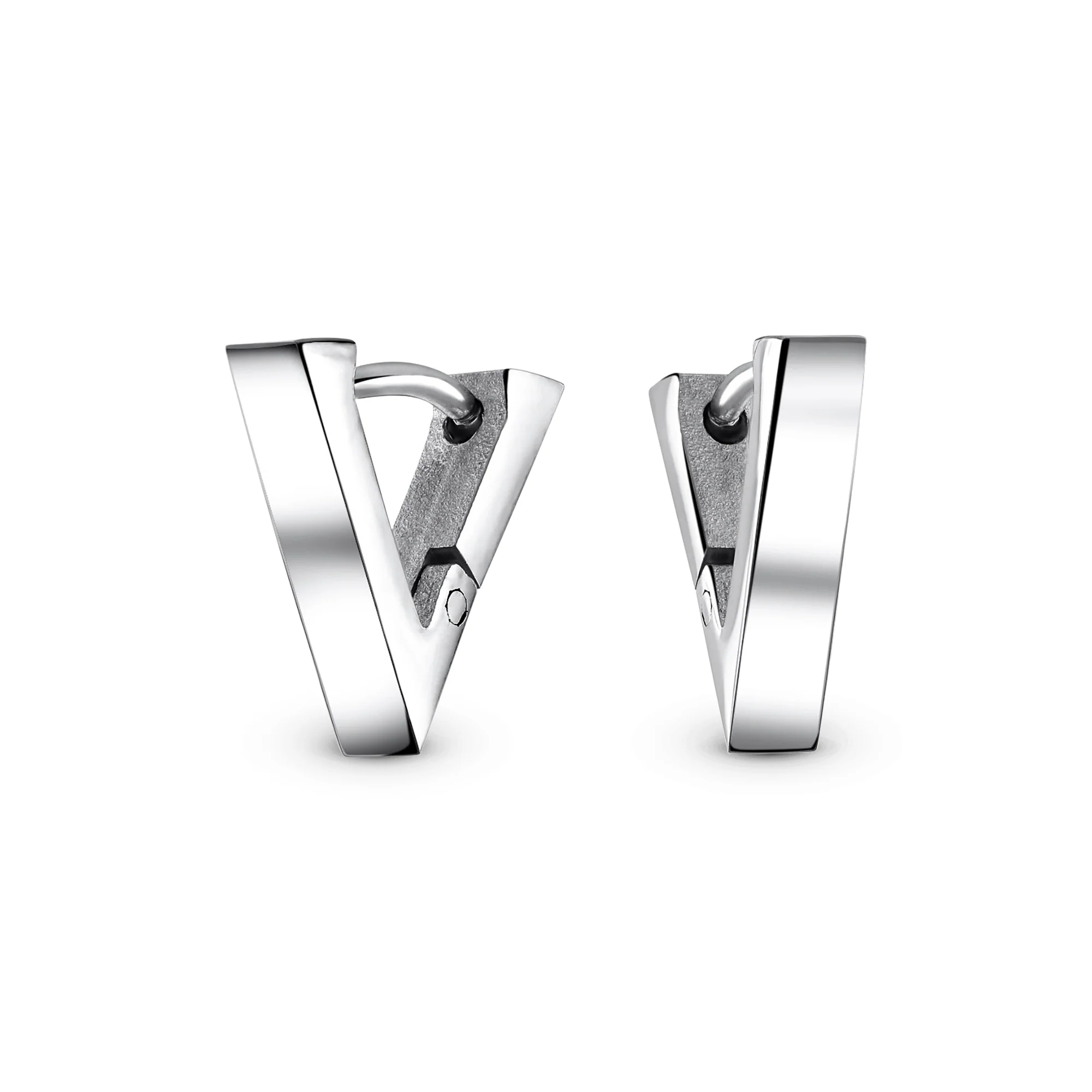 Geometric Triangle Black or Silver Mini Hoop Huggies Earrings Stainless Steel