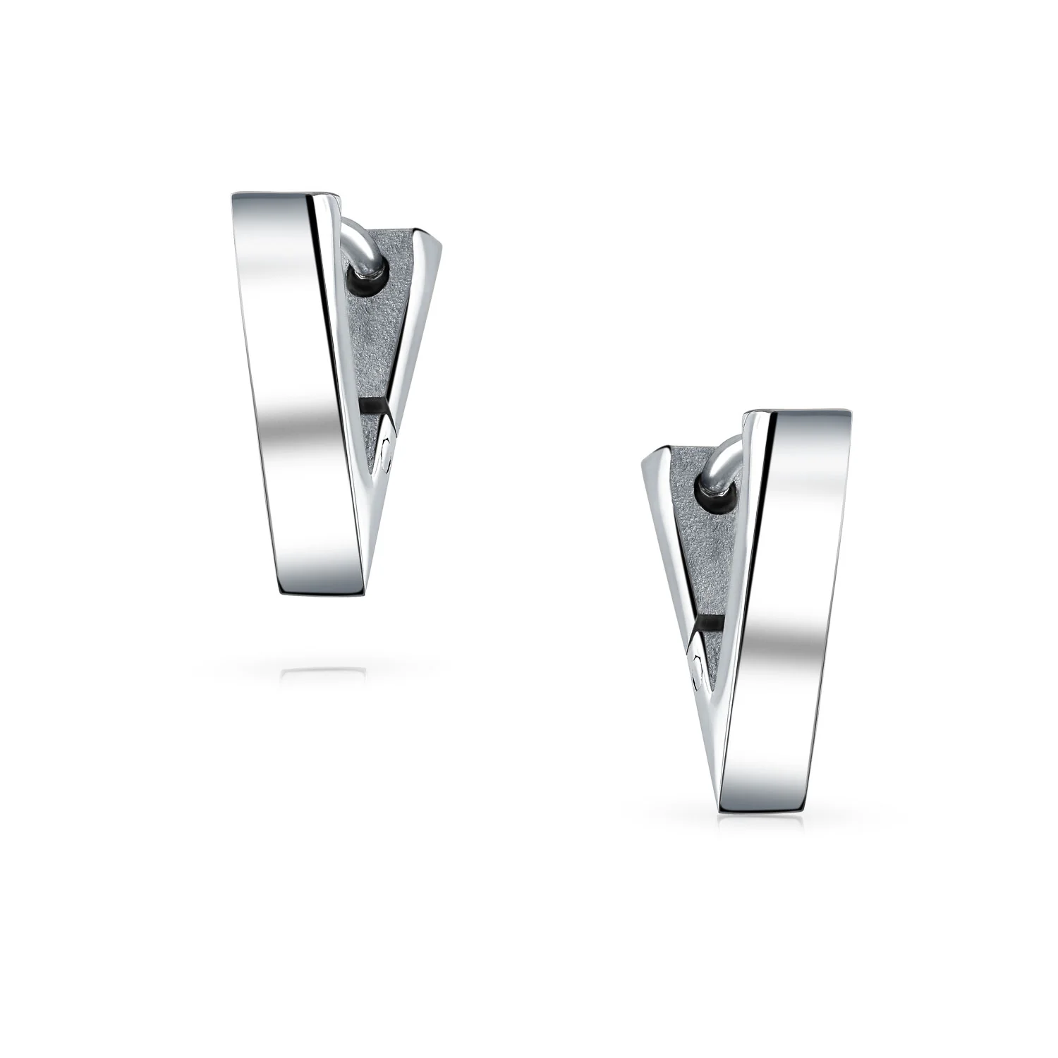 Geometric Triangle Black or Silver Mini Hoop Huggies Earrings Stainless Steel - Image 2