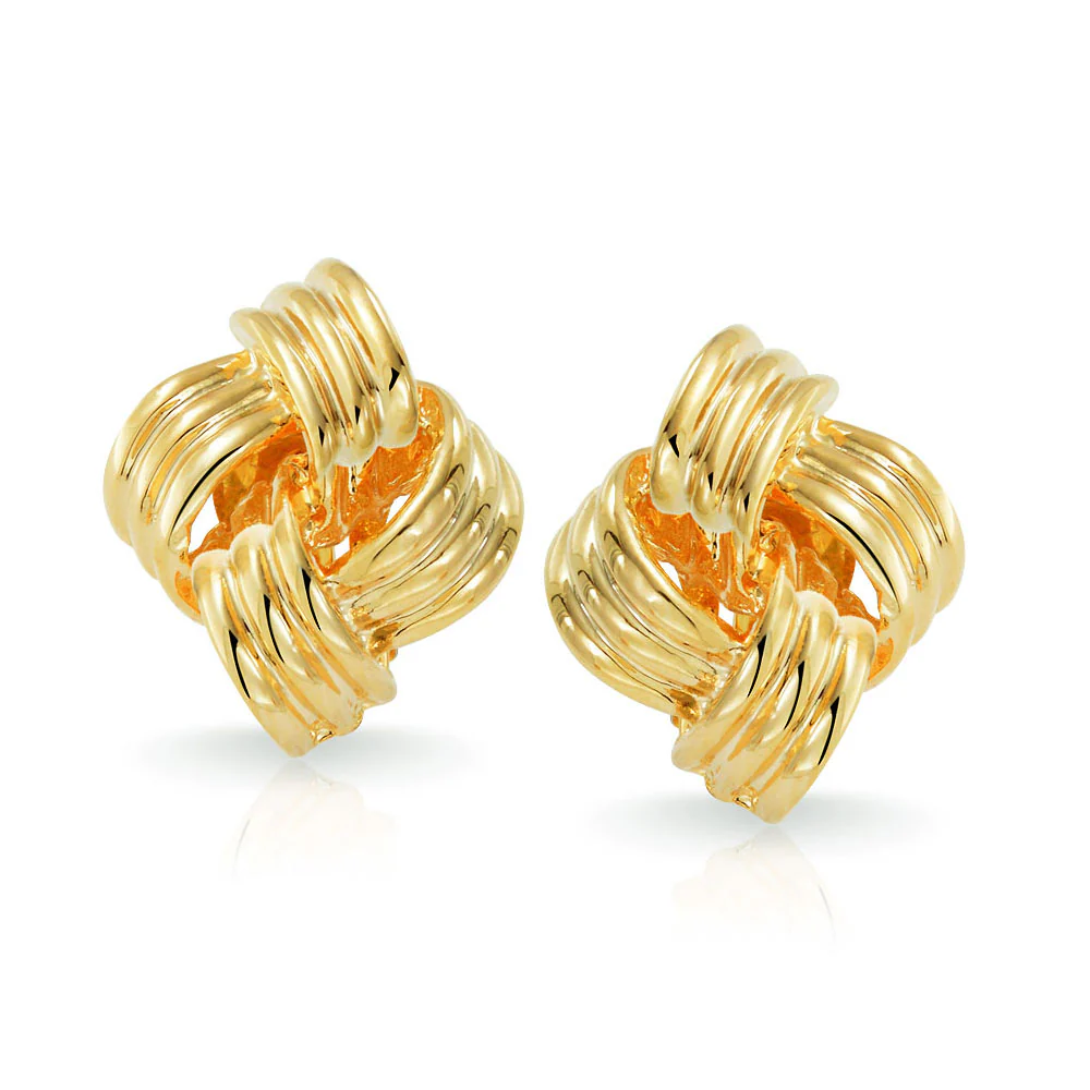 Fashion Square 2 Tone Rope Love Knot Clip On Earrings Non Pierced Ears Gold & Silver Plated - Image 4