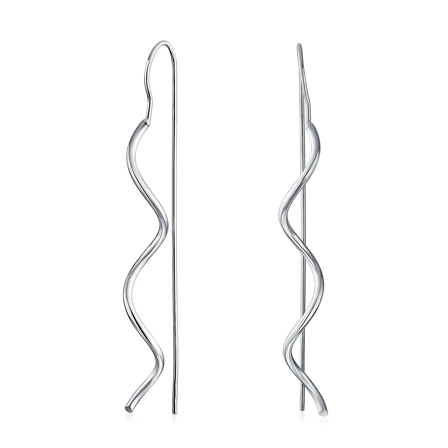 Geometric Wavy Zig Zag Thin Wire Dangle Earrings in  Sterling Silver