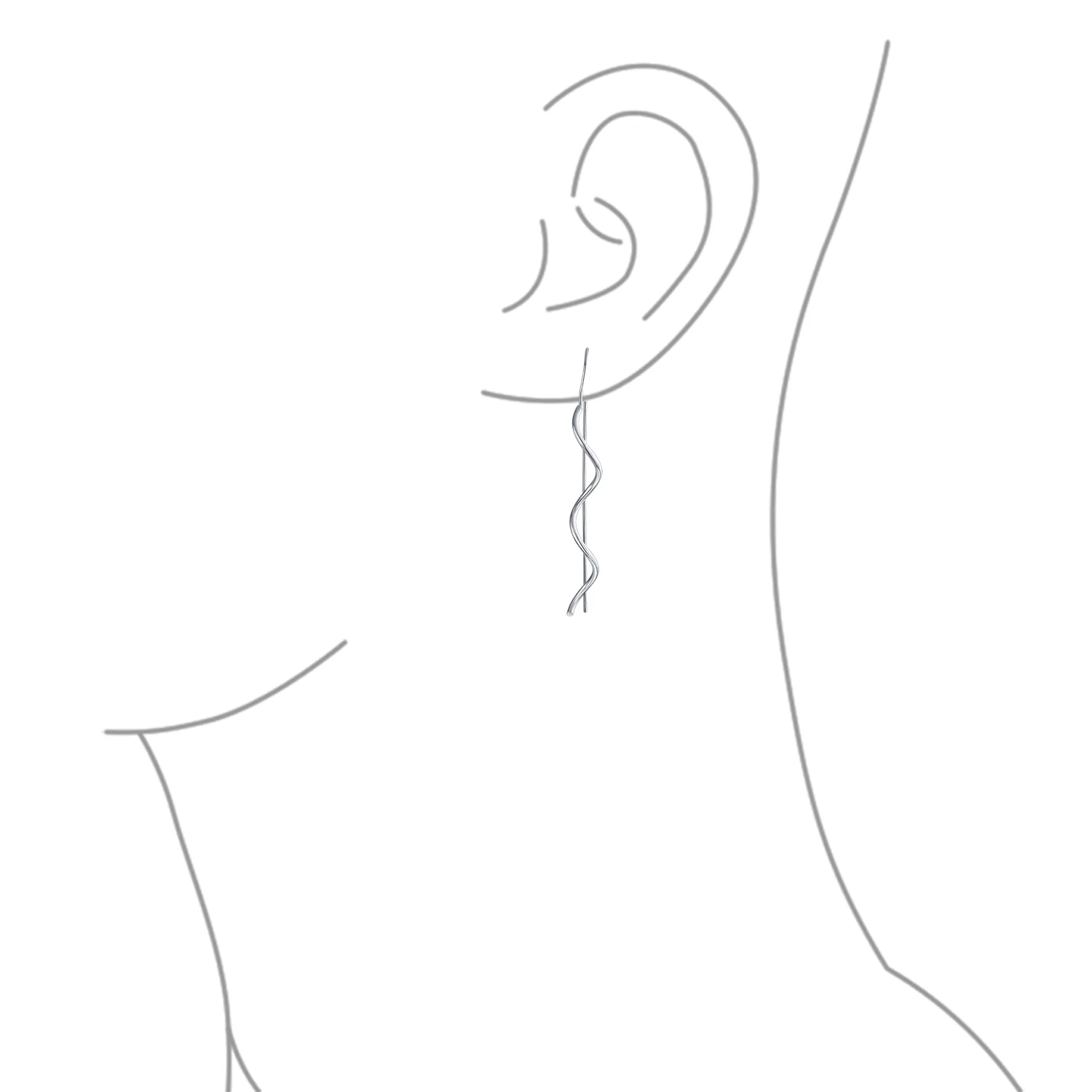 Geometric Wavy Zig Zag Thin Wire Dangle Earrings in  Sterling Silver - Image 2