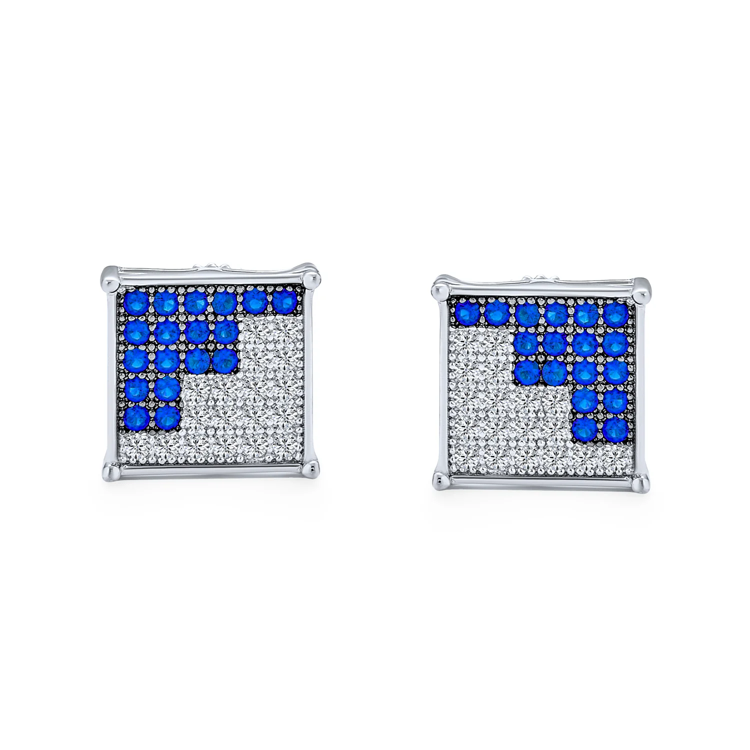 Geometric Two Tone Zig Zag CZ Stud Earrings for Men in Sterling Silver - Image 4