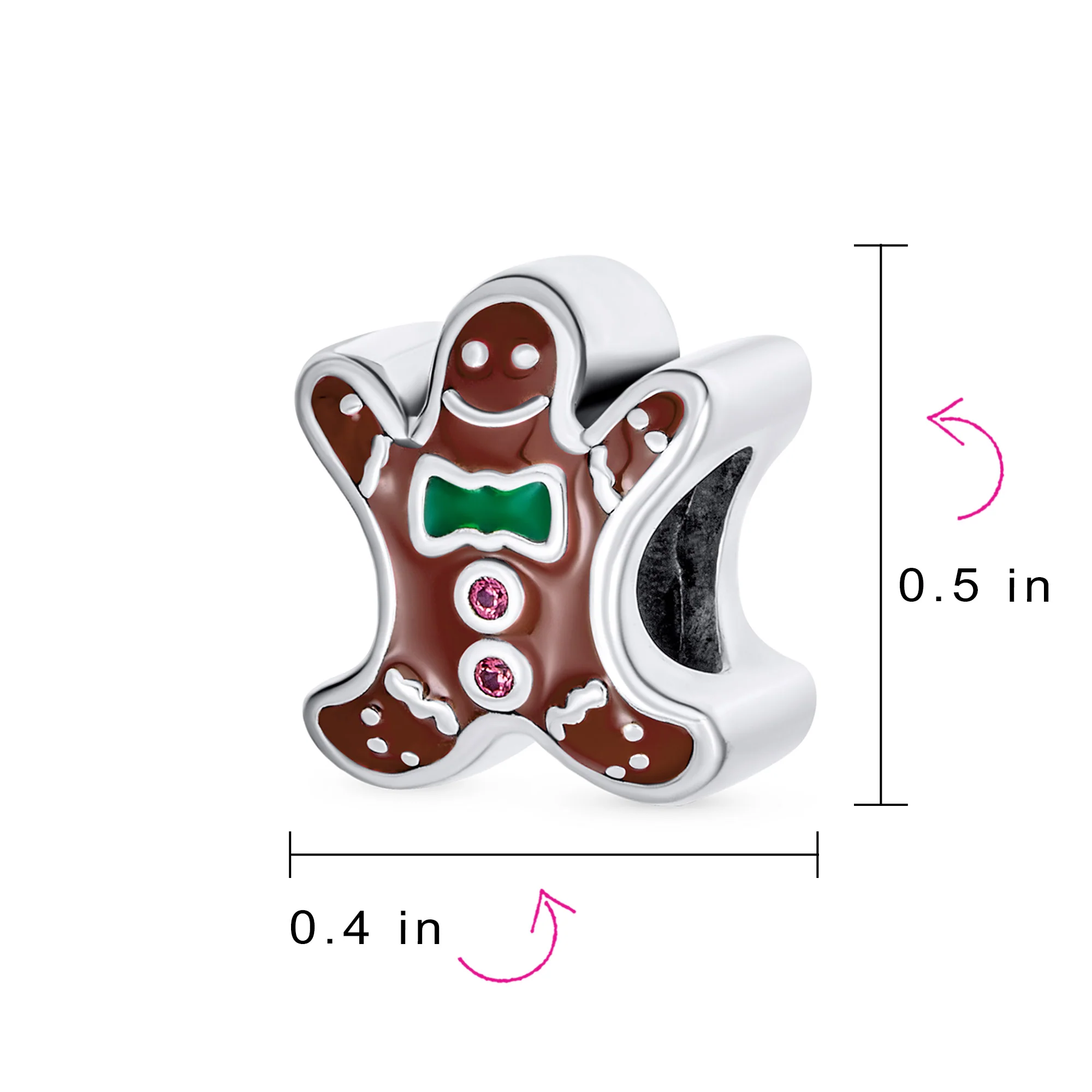 Gingerbread Man Christmas Charm Bead Brown Enamel Sterling Silver for Bracelets - Image 4