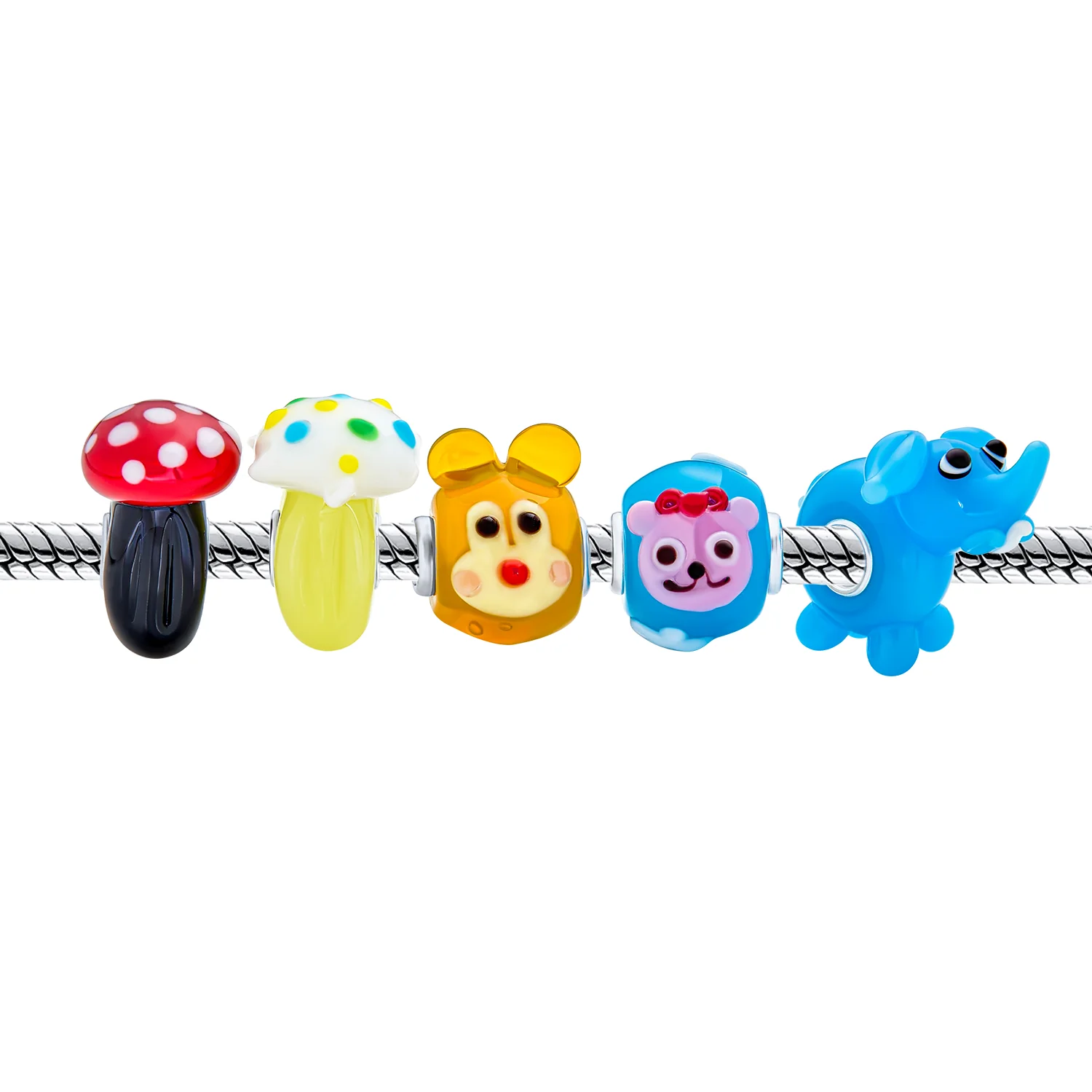 Mixed Whimsical Glass Charm Bead with 3D Cartoon Fairy Tale Mushrooms - Image 2