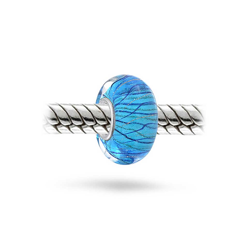 Murano Glass Charm Bead Blue Green Glitter Swirl for European Bracelet - Image 3