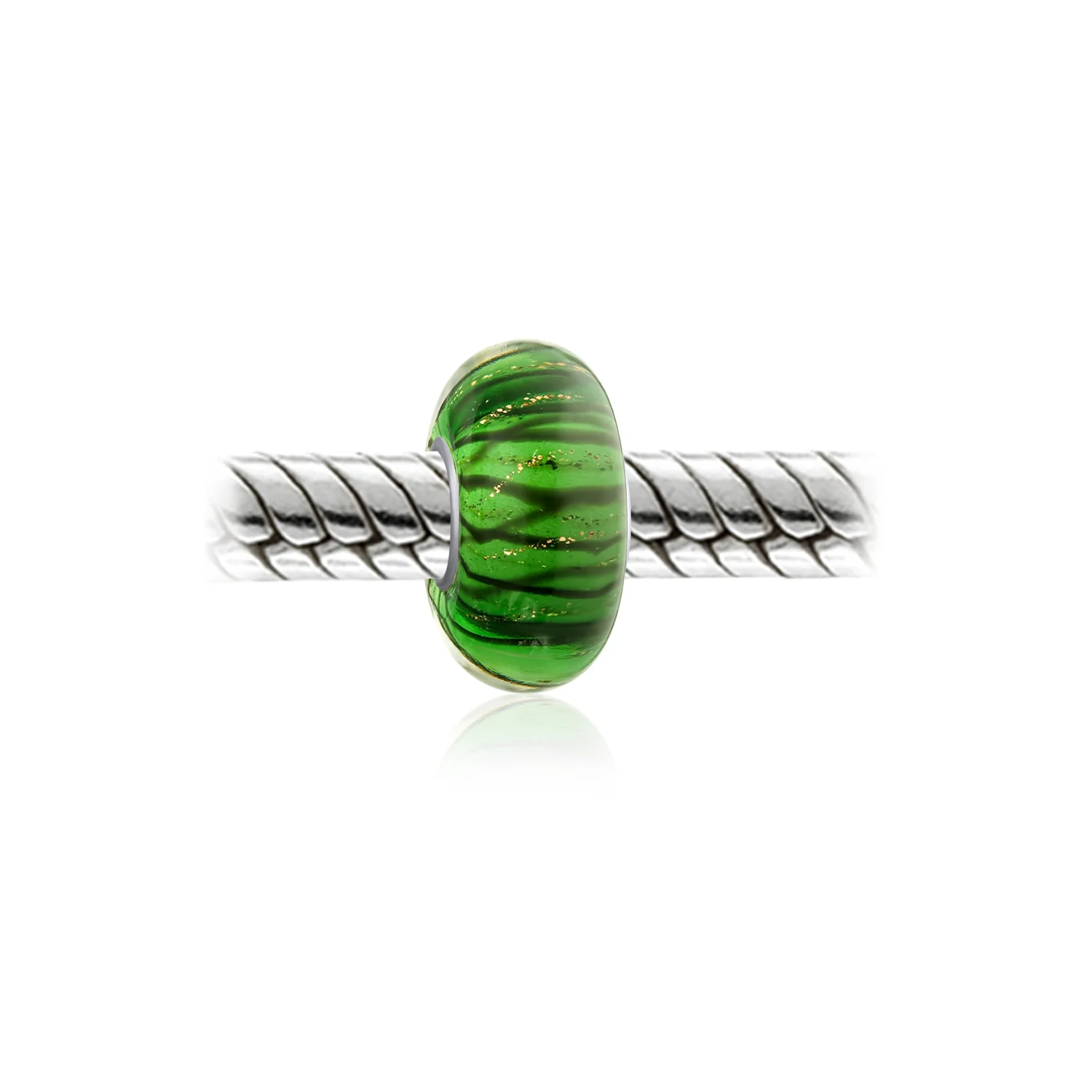 Murano Glass Charm Bead Blue Green Glitter Swirl for European Bracelet - Image 4