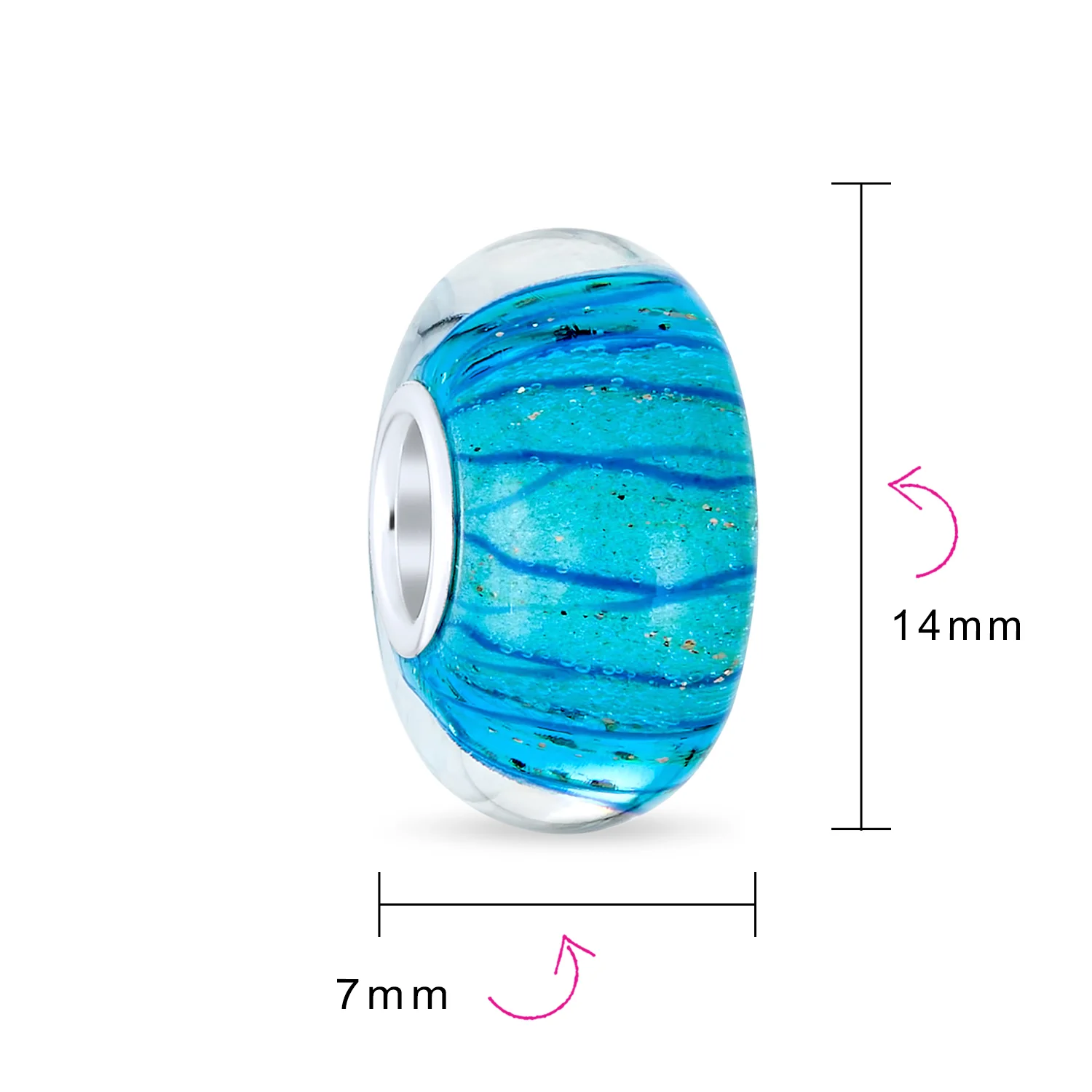 Murano Glass Charm Bead Blue Green Glitter Swirl for European Bracelet - Image 5