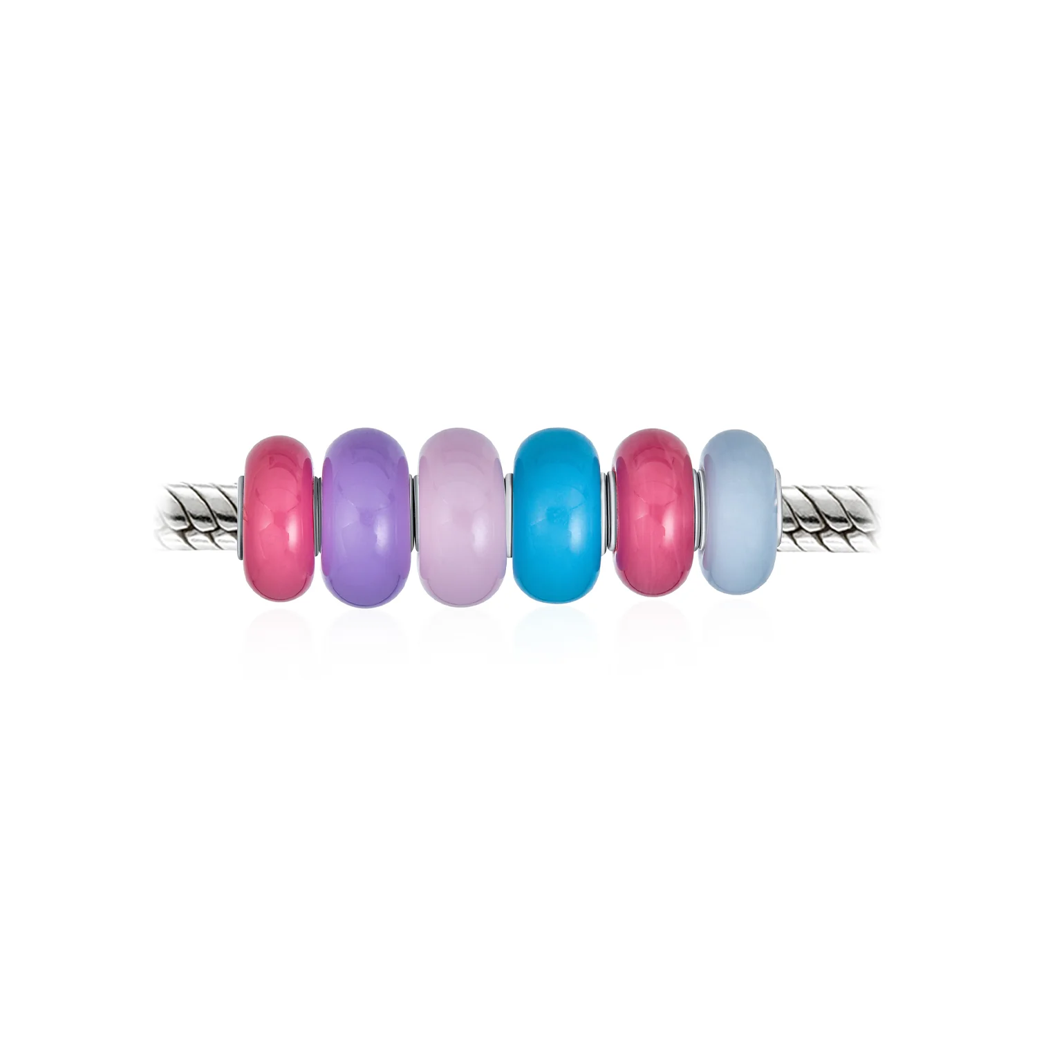 Multi Color Set Opaque Blue Pink Purple Glass Charm Bead Sterling Silver Core For Bracelet - Image 2