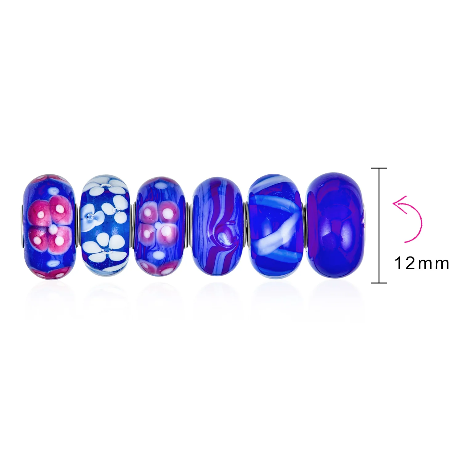 Mixed Set Navy Blue White Floral Murano Glass Flower Charm Bead Sterling Silver Core For Bracelet - Image 16