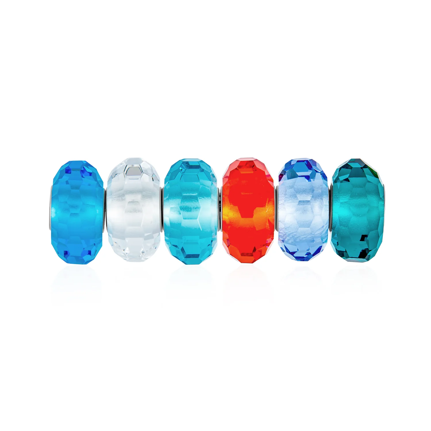 Multi Color Set Translucent Blue Green Red Glass Charm Bead Sterling Silver Core For Bracelet