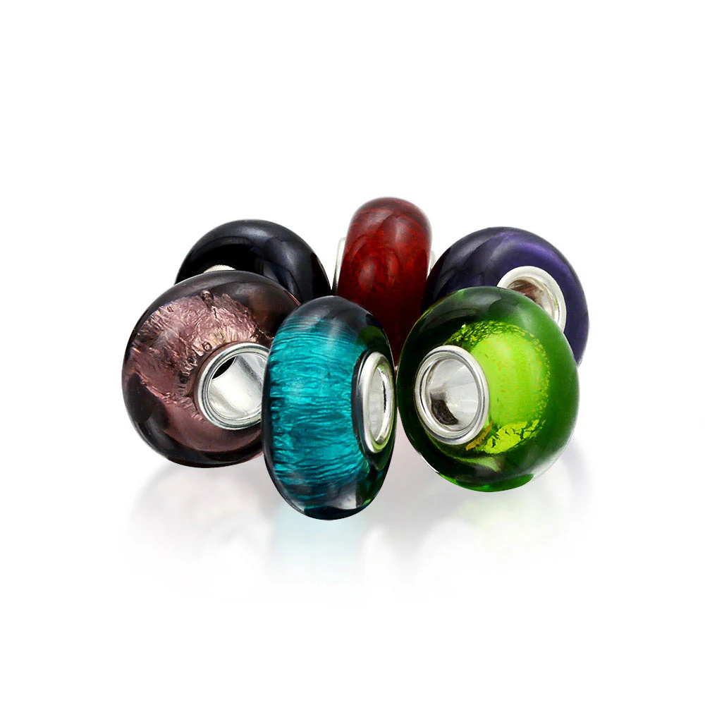 Mixed Spacer Set Murano Glass Charm Bead Jewel Tones Sterling Silver Core - Image 2