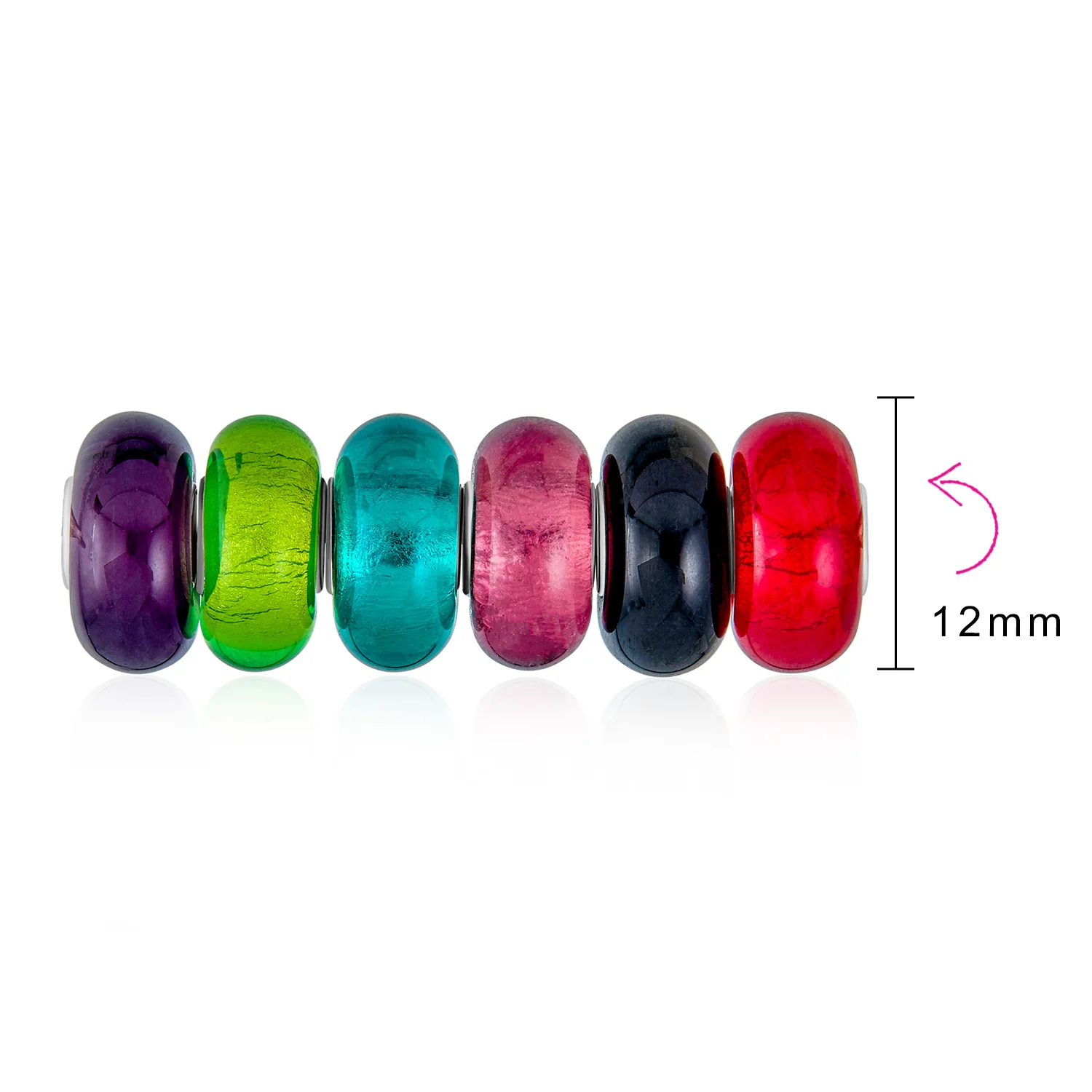 Mixed Spacer Set Murano Glass Charm Bead Jewel Tones Sterling Silver Core - Image 4