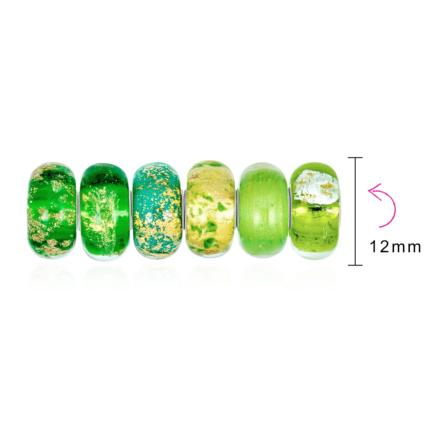 Mixed Set of 6 Sterling Silver Core Murano Glass Charm Beads for Bracelets - Image 3