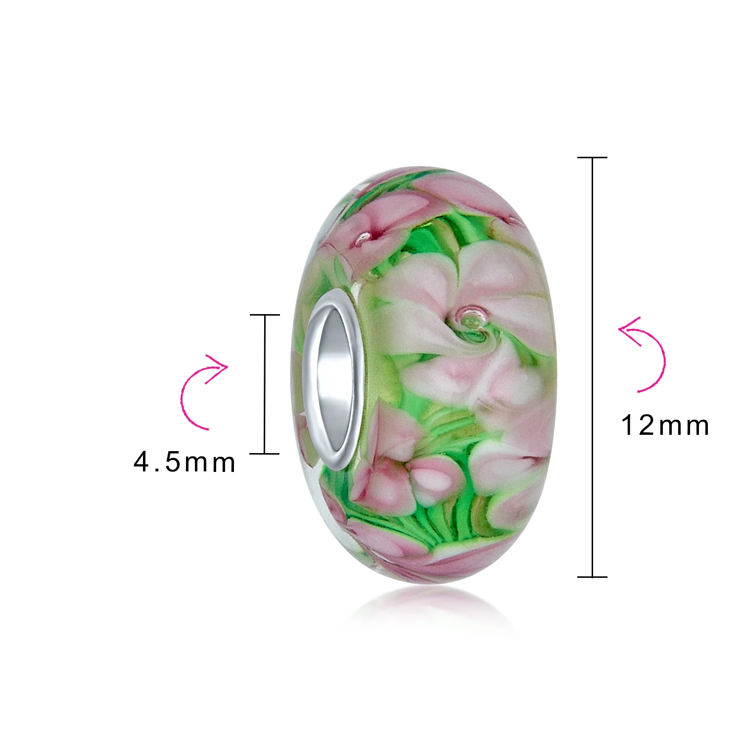 Murano Glass Charm Bead with Sterling Silver Core - Floral Design for Bracelets - Image 10