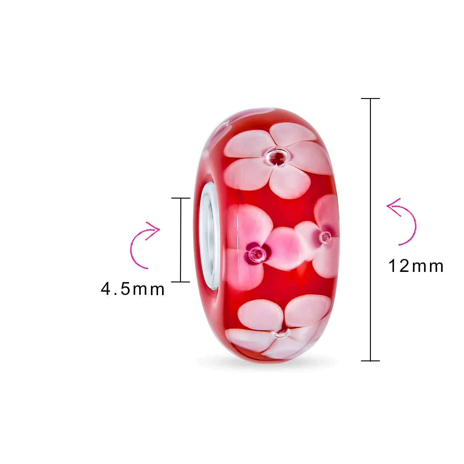Murano Glass Charm Bead with Sterling Silver Core - Floral Design for Bracelets - Image 11