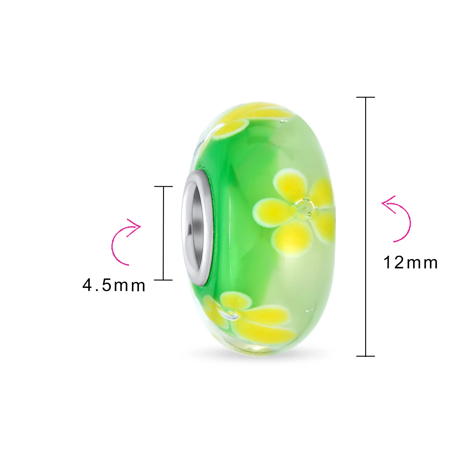 Murano Glass Charm Bead with Sterling Silver Core - Floral Design for Bracelets - Image 12