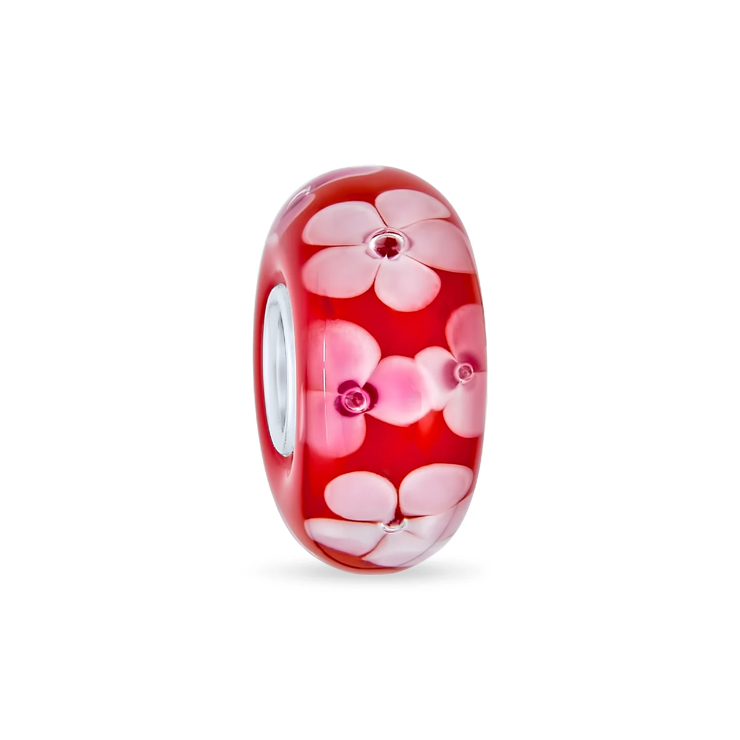 Murano Glass Charm Bead with Sterling Silver Core - Floral Design for Bracelets - Image 3