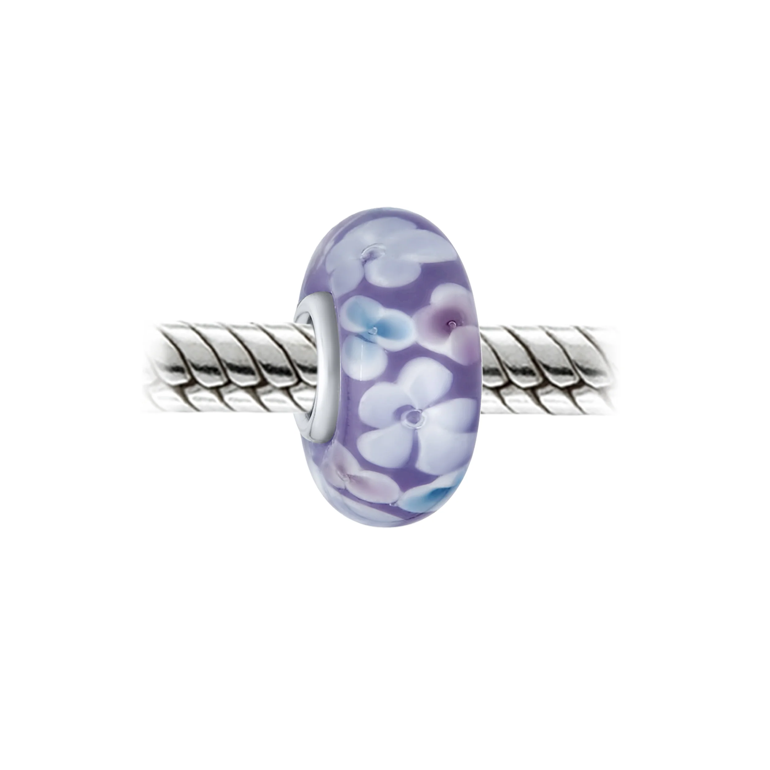 Murano Glass Charm Bead with Sterling Silver Core - Floral Design for Bracelets - Image 5