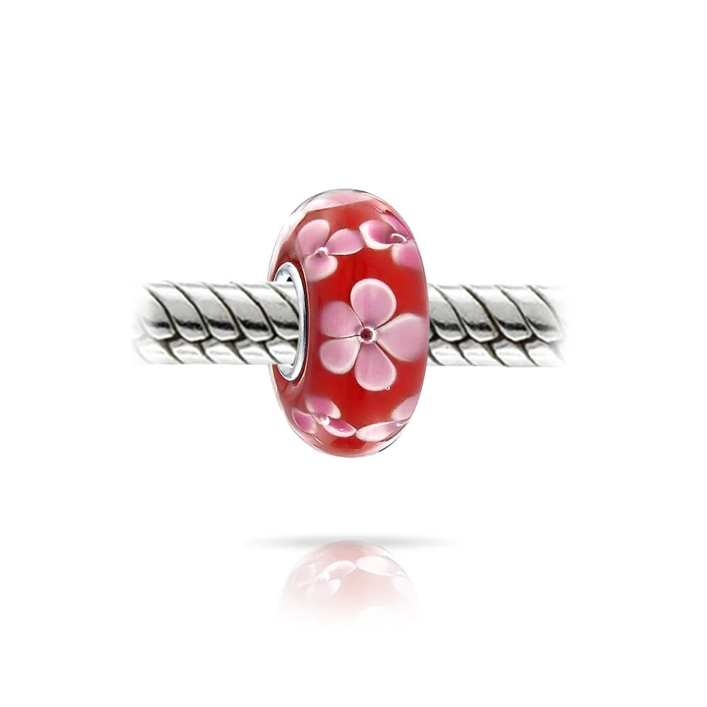 Murano Glass Charm Bead with Sterling Silver Core - Floral Design for Bracelets - Image 7