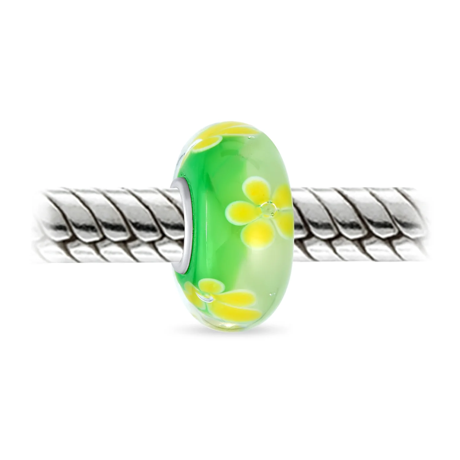 Murano Glass Charm Bead with Sterling Silver Core - Floral Design for Bracelets - Image 8