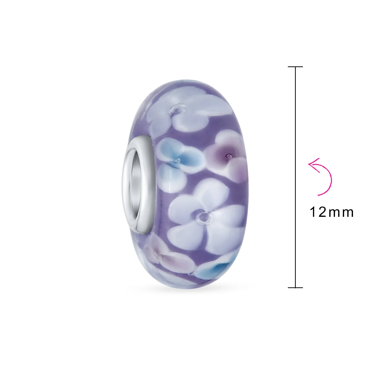 Murano Glass Charm Bead with Sterling Silver Core - Floral Design for Bracelets - Image 9