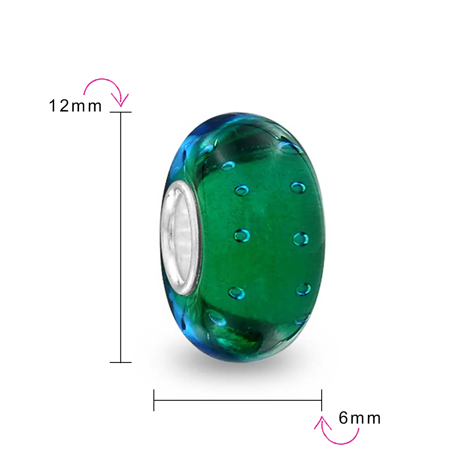 Green Bubble Murano Glass Charm Bead Sterling Silver Fits European Bracelet - Image 7