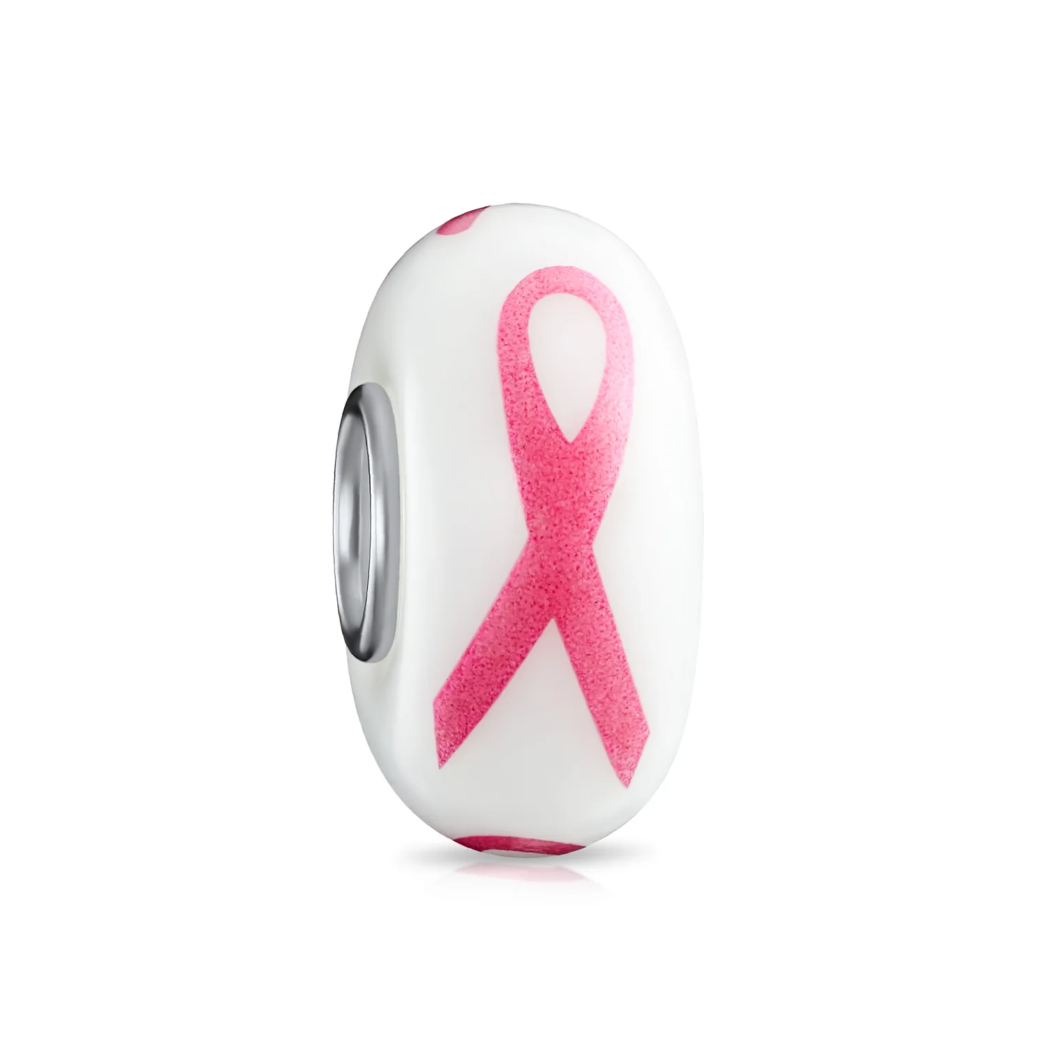 Set of 3 Glass Charm Bead Pink Ribbon Breast Cancer Survivor Murano for Bracelet - Image 2