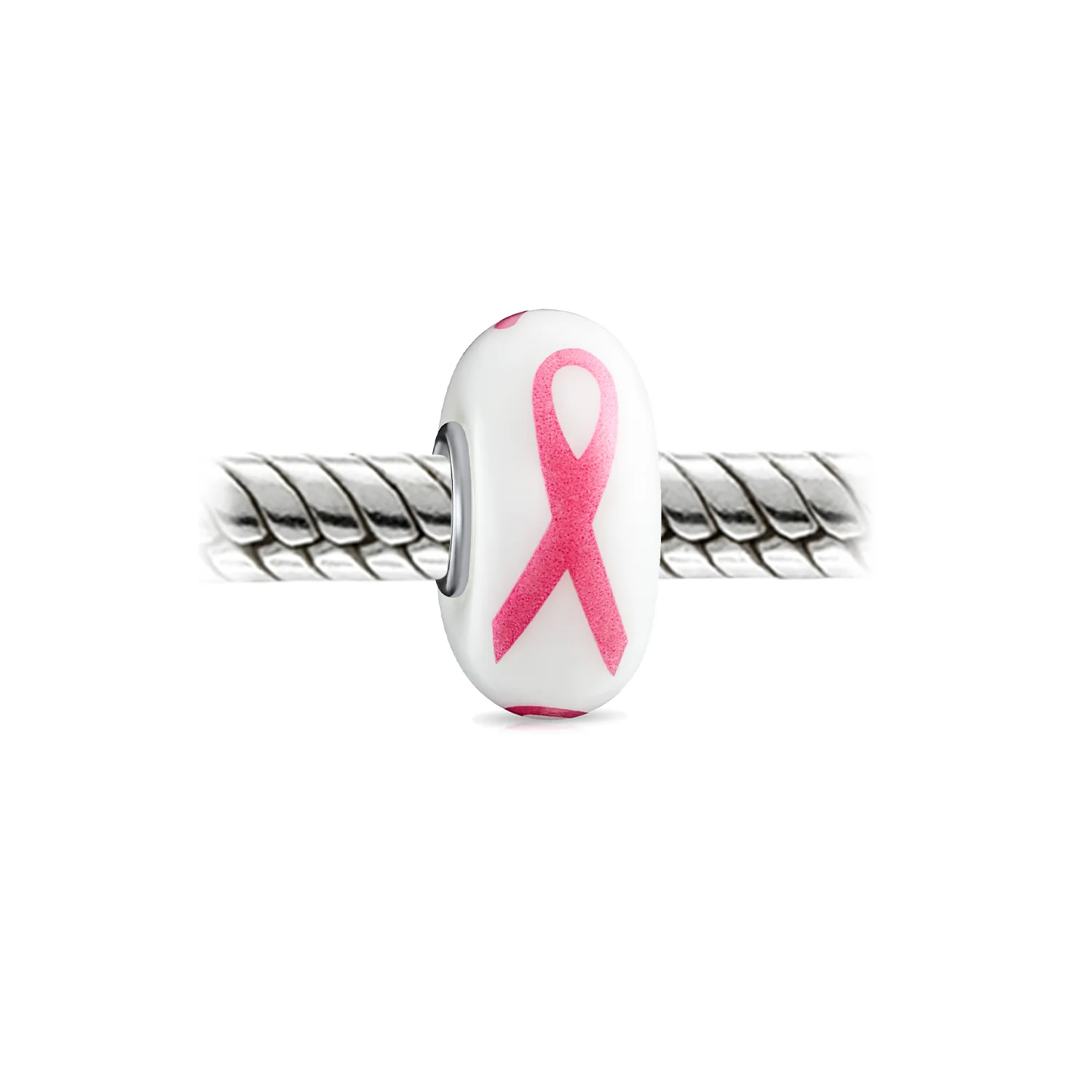 Set of 3 Glass Charm Bead Pink Ribbon Breast Cancer Survivor Murano for Bracelet - Image 3