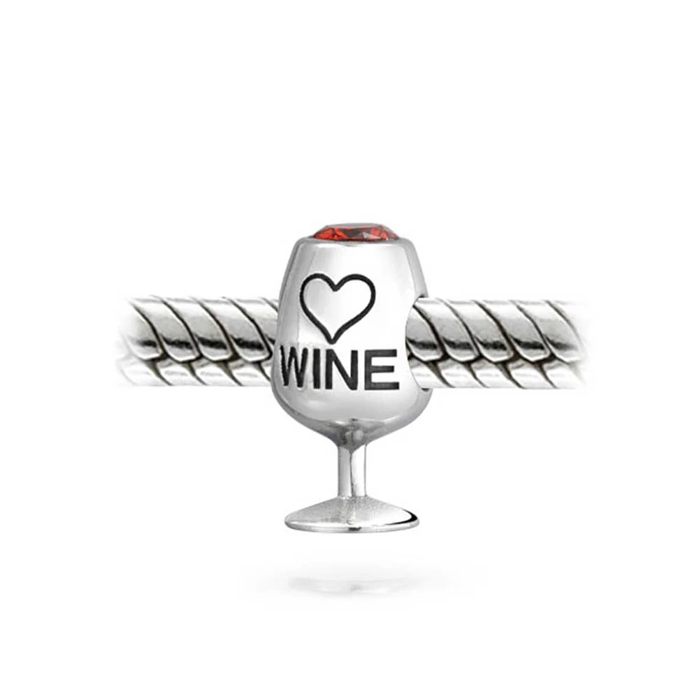 Sommelier Red Wine Glass Charm Bead with Cubic Zirconia for European Bracelet - Image 3
