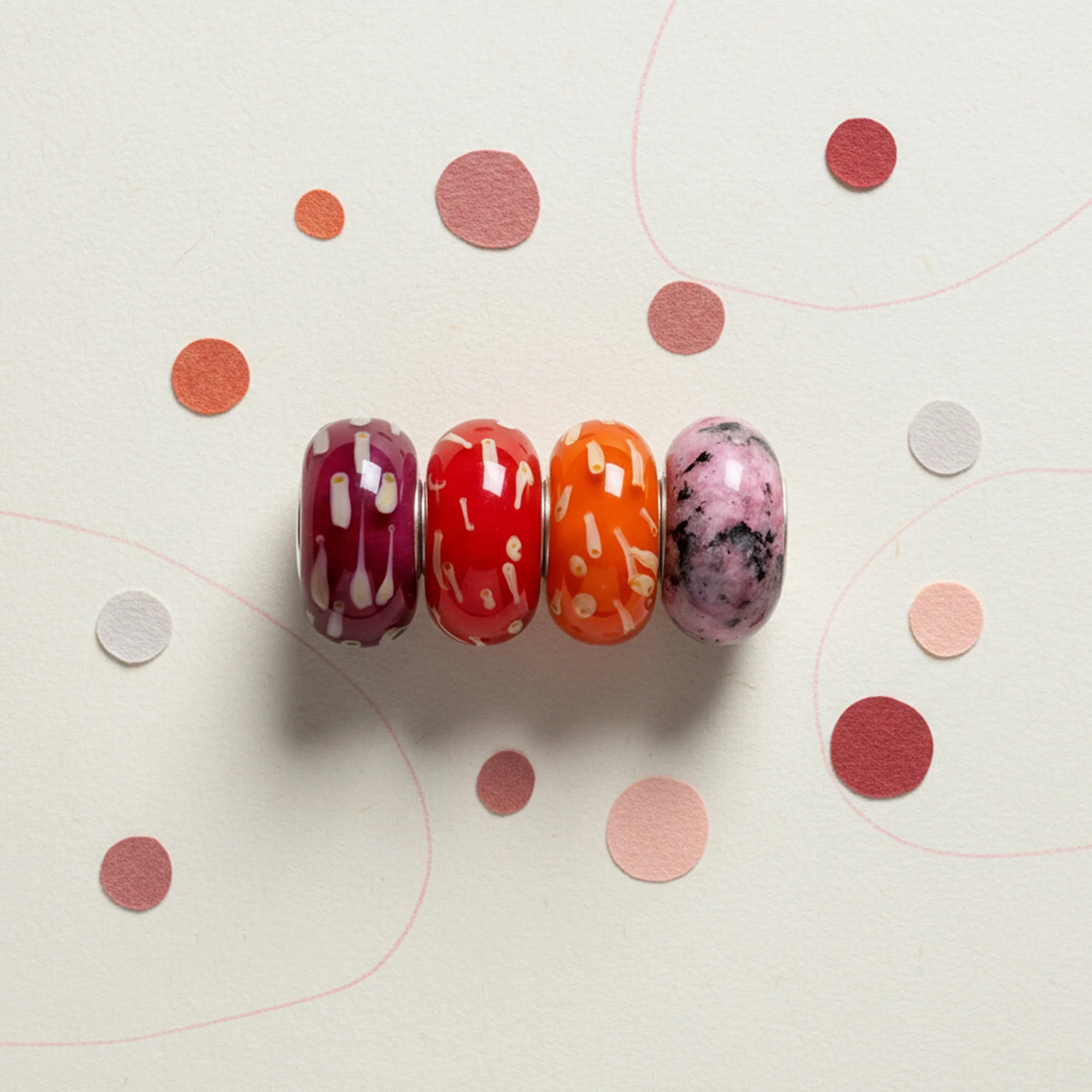 Mixed Set of 4 Sterling Silver Core Red Orange Pink Murano Glass Charm Beads - Image 4