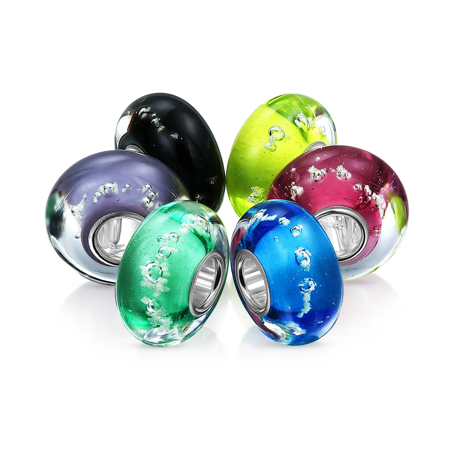Mixed Set Sterling Silver Core Translucent Murano Glass Charm Bead for Bracelet - Image 2