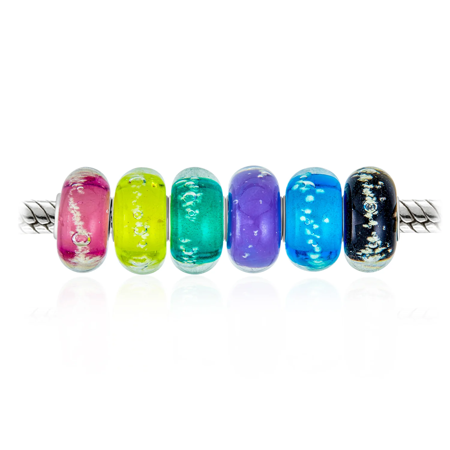 Mixed Set Sterling Silver Core Translucent Murano Glass Charm Bead for Bracelet - Image 3
