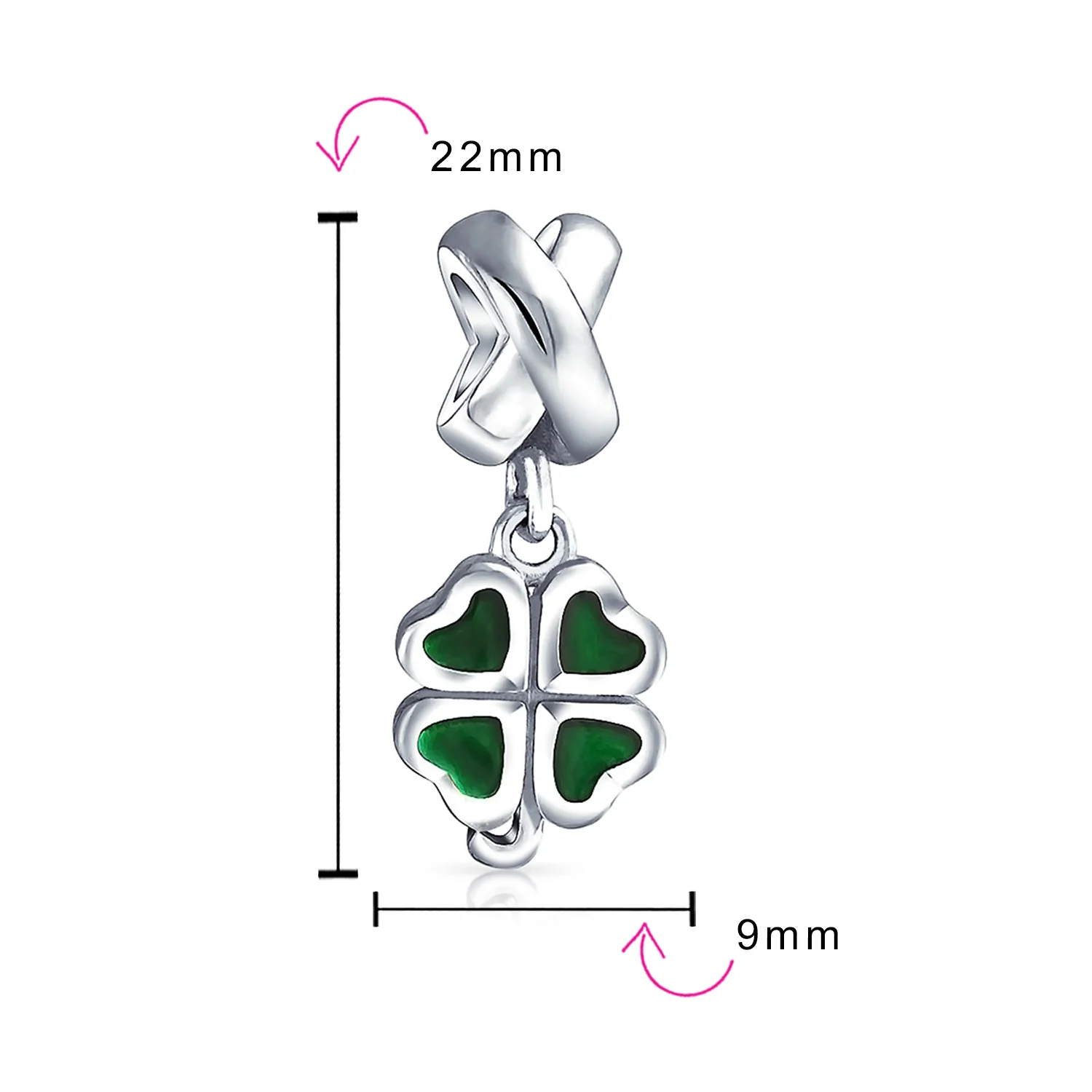 Good Luck Celtic Shamrock Dangle Charm Bead in Green Enamel Sterling Silver - Image 3