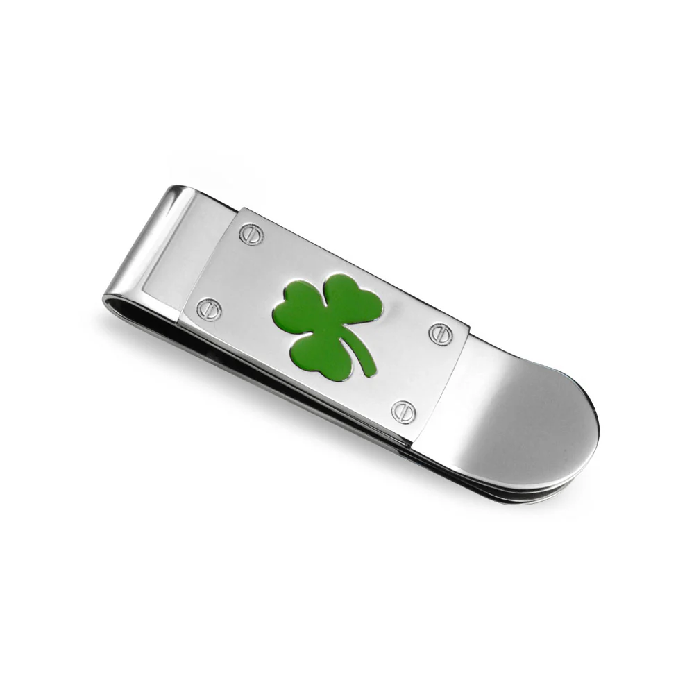 Gift Strong Good Luck Green Clover Shamrock Money Clip for Men Graduation