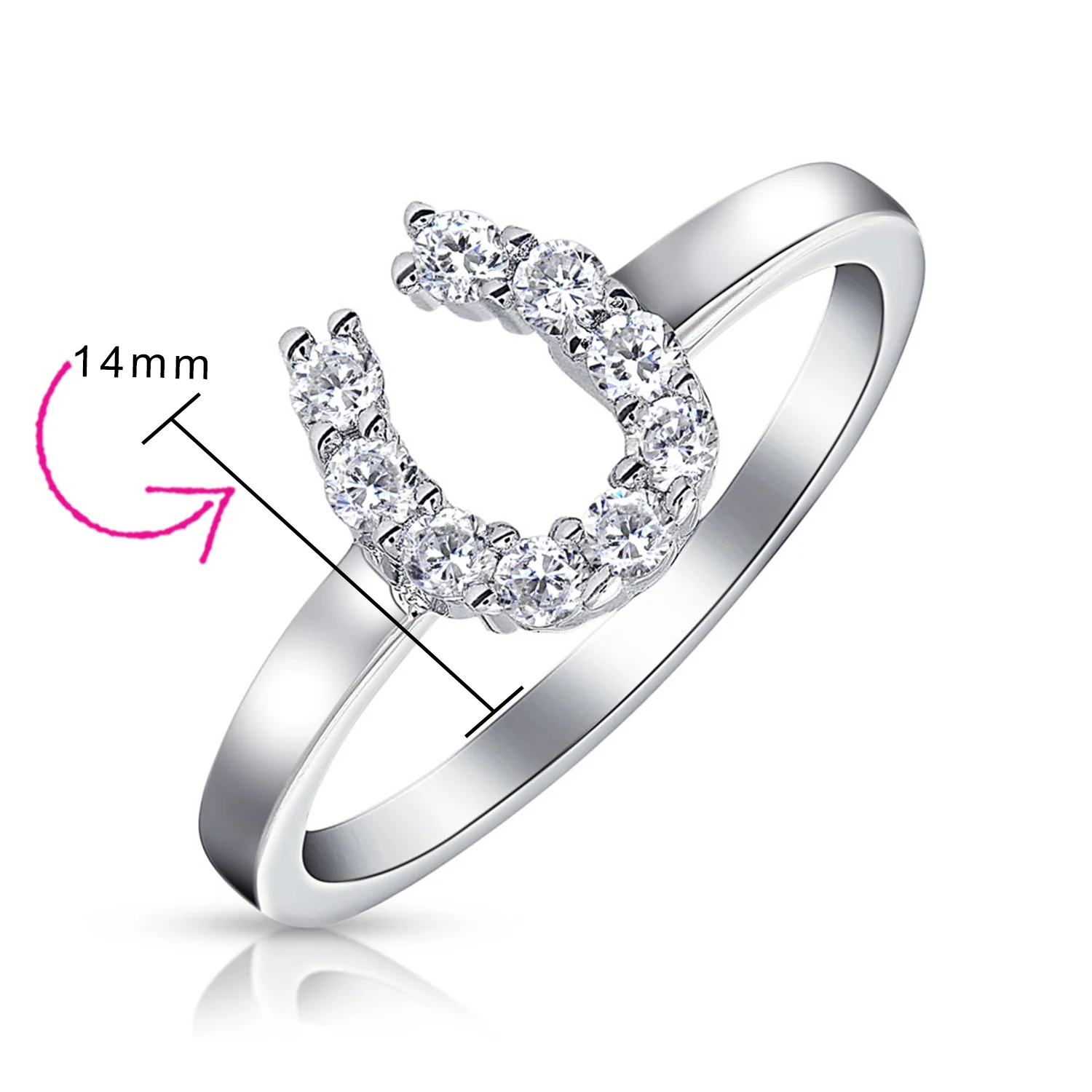 Good Luck Cubic Zirconia Pave CZ Equestrian Horseshoe Ring .925 Sterling Silver - Image 4