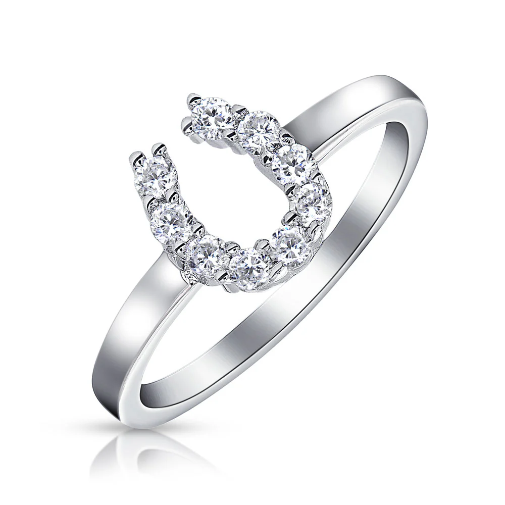 Good Luck Cubic Zirconia Pave CZ Equestrian Horseshoe Ring .925 Sterling Silver - Image 9