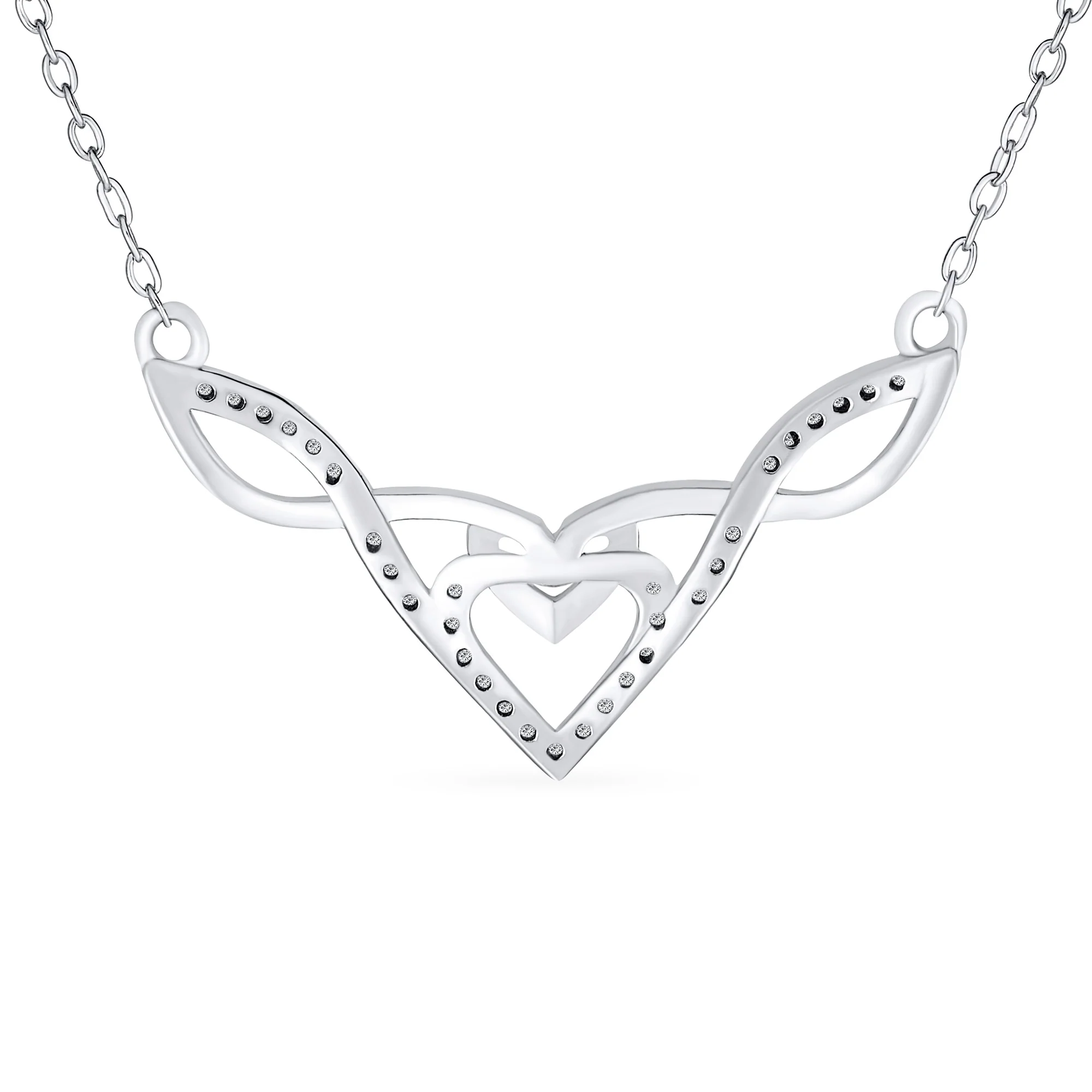 Good Luck Friendship Collar Necklace with CZ Accent Heart and Irish Love Knot - Image 2
