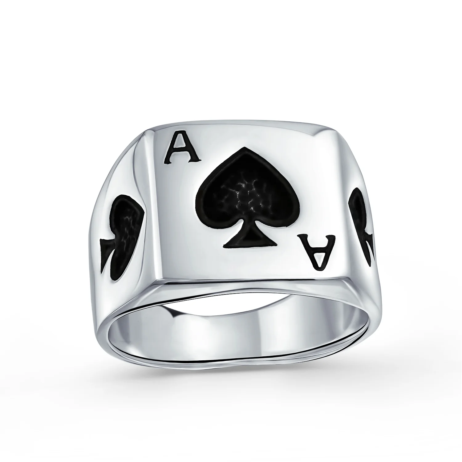 Lucky Las Vegas Gambler Ace Of Spade Signet Ring .925 Sterling Silver