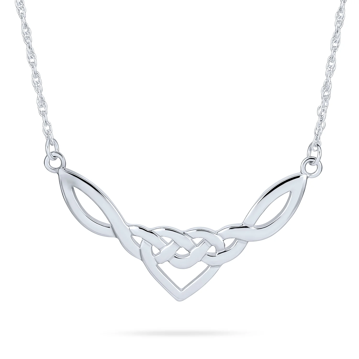 Romantic Celtic Love Knot Heart Collar Necklace Irish Triquetra Trinity .925 Sterling Silver