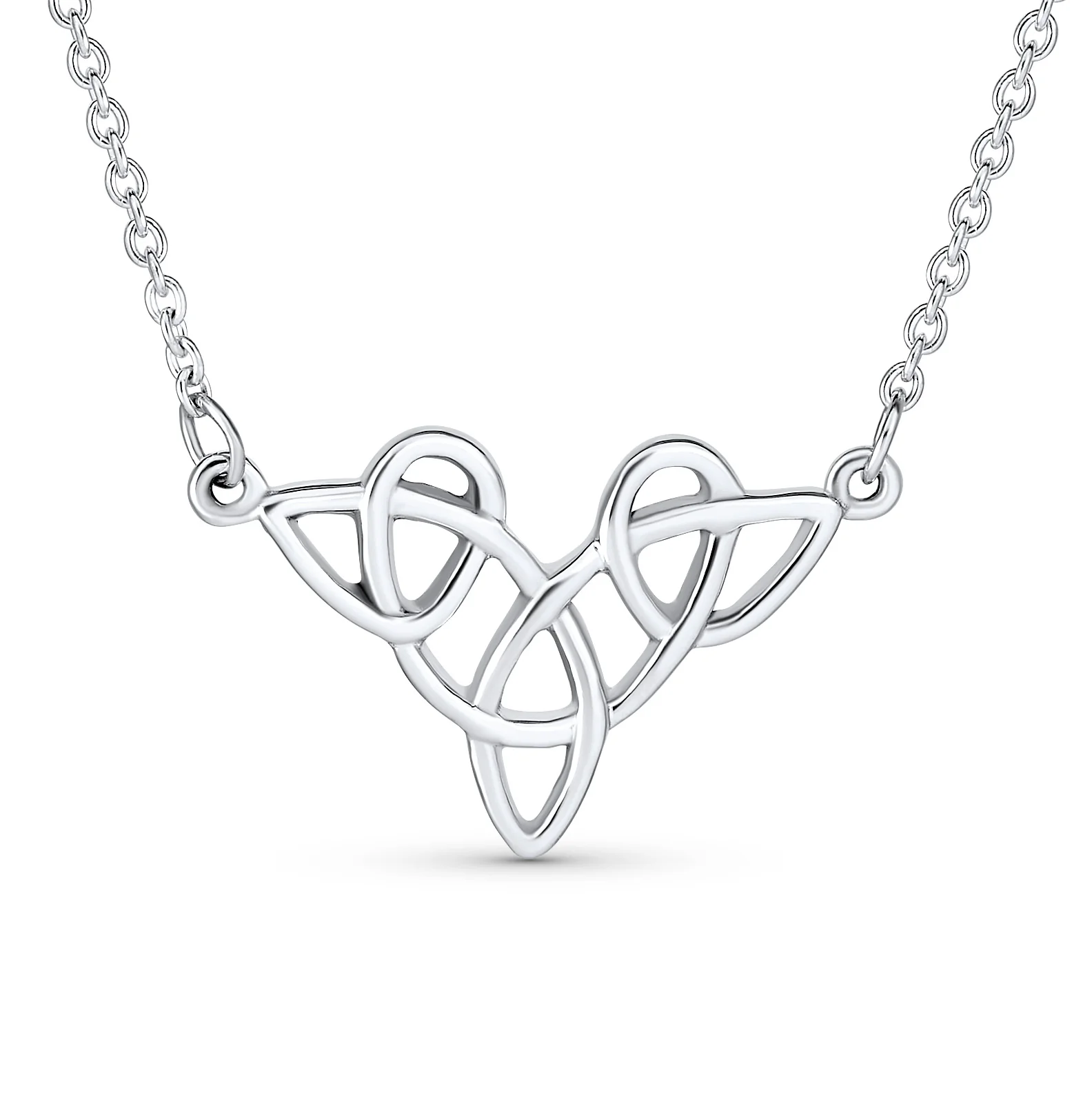 Good Luck Heart Trinity Irish Love Knot Collar Necklace Sterling Silver Medium - Image 2