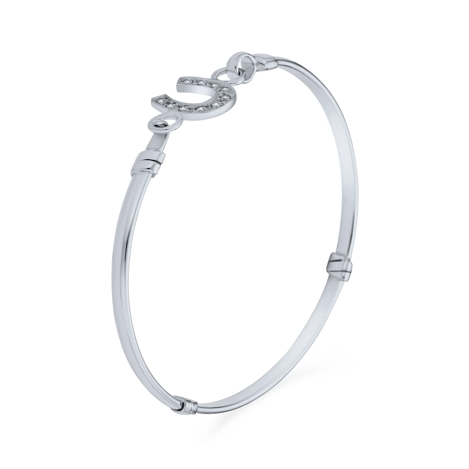 Good Luck CZ Pave Horseshoe Bangle Bracelet, Equestrian Gift, Sterling Silver - Image 2