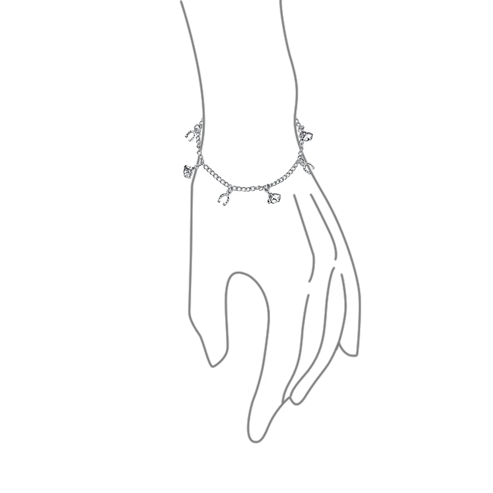 Equestrian Good Luck Horseshoe Horses Dangle Charm Bracelet .925 Sterling Silver - Image 2
