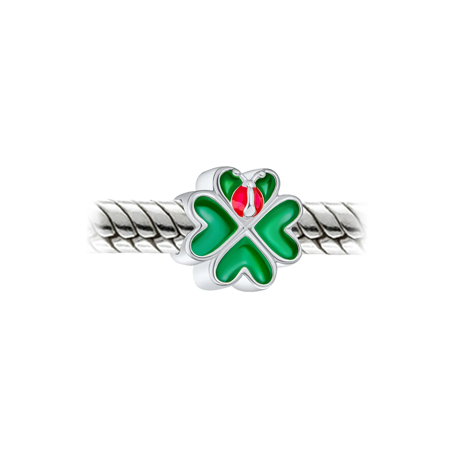 Lucky Green Clover Heart & Lady Bug Charm Bead .925 Sterling Silver Fits European Bracelet - Image 3