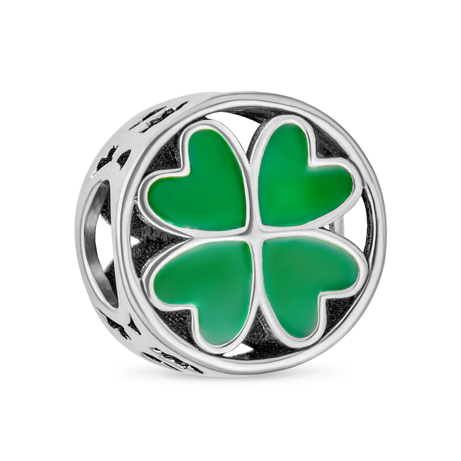 Good Luck Green Clover Heart Charm Bead Sterling Silver Fits European Bracelet
