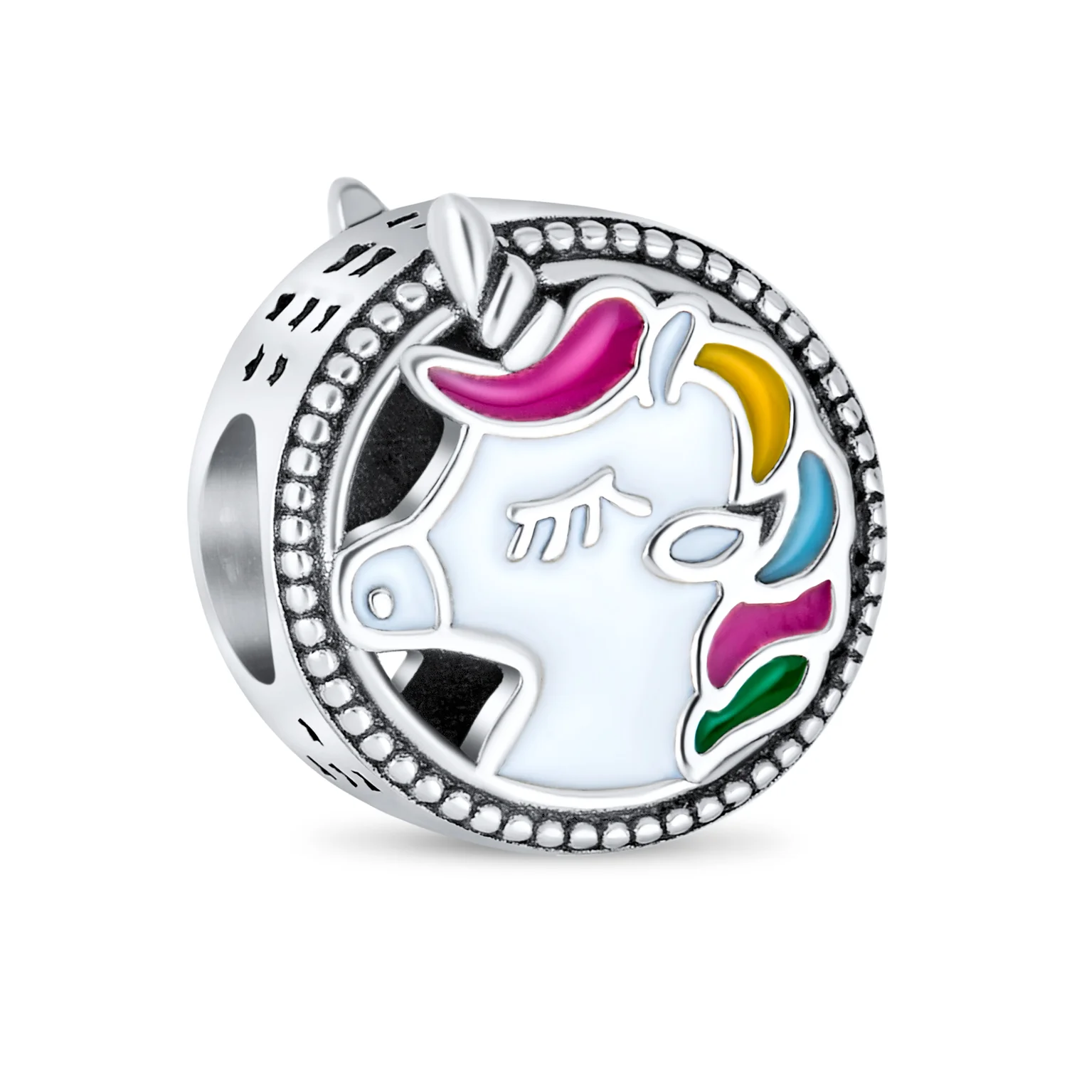 Good Luck Unicorn Charm Bead Colorful Enamel Sterling Silver for Bracelets
