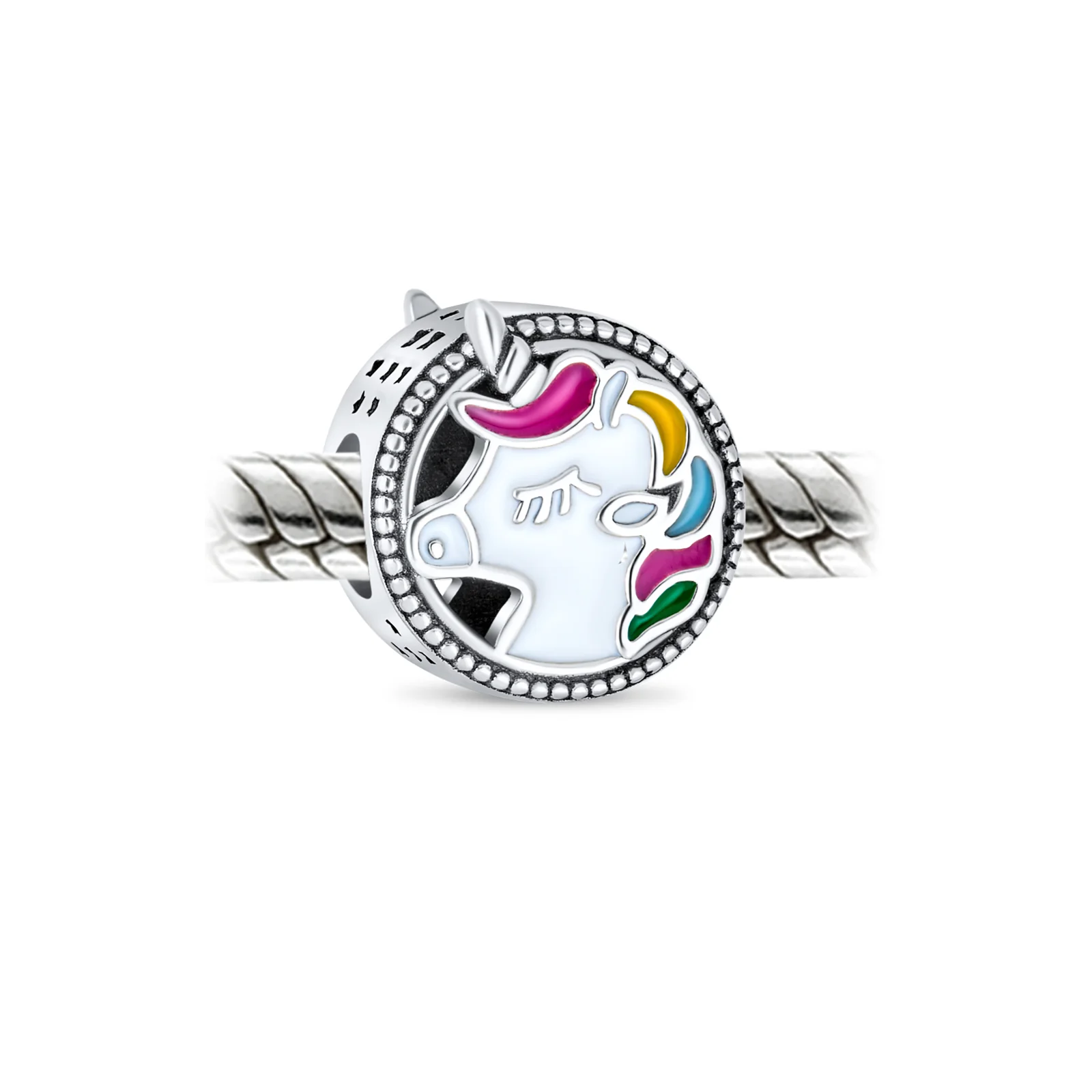 Good Luck Unicorn Charm Bead Colorful Enamel Sterling Silver for Bracelets - Image 2