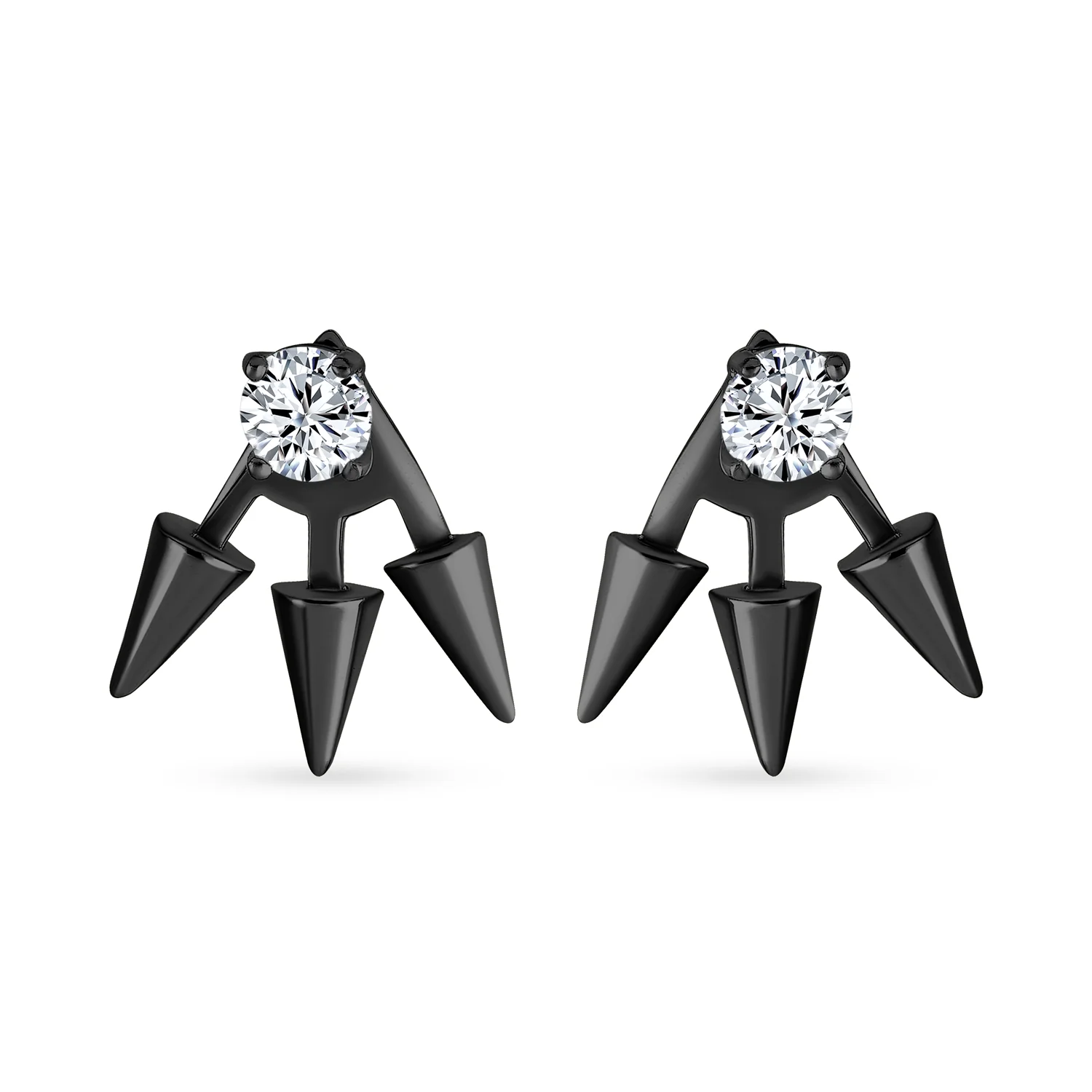Goth Spike Arrow Earring Jacket with CZ Black 14k Gold Plated Sterling Silver - Image 4