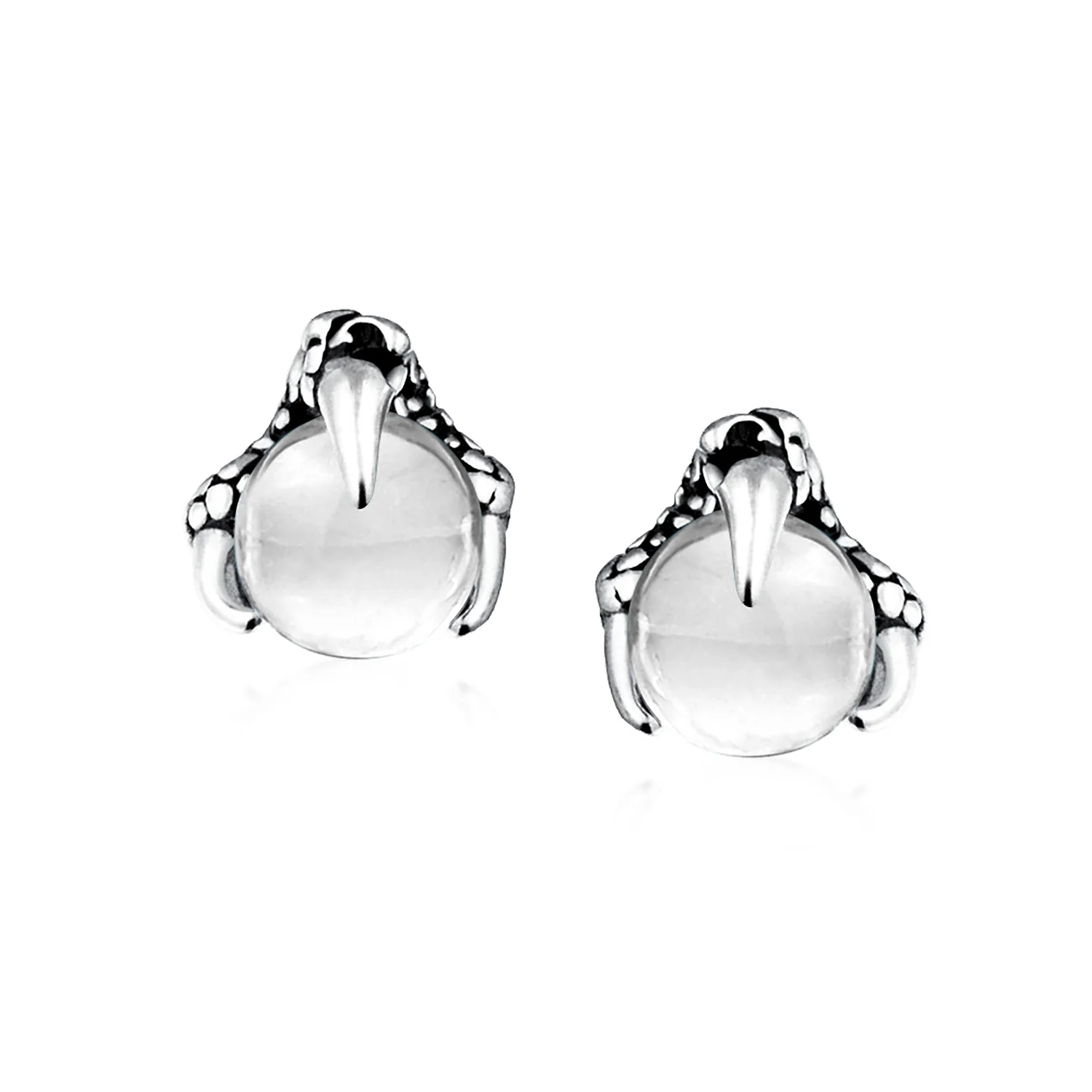 Gothic Punk Rocker Dragon Claw Stud Earrings Aqua Blue Ball for Men Silver Tone - Image 5