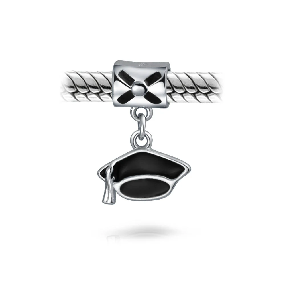 Personalized Oval Graduate Cap Dangle Charm Bead Sterling Silver for Bracelets - Image 3